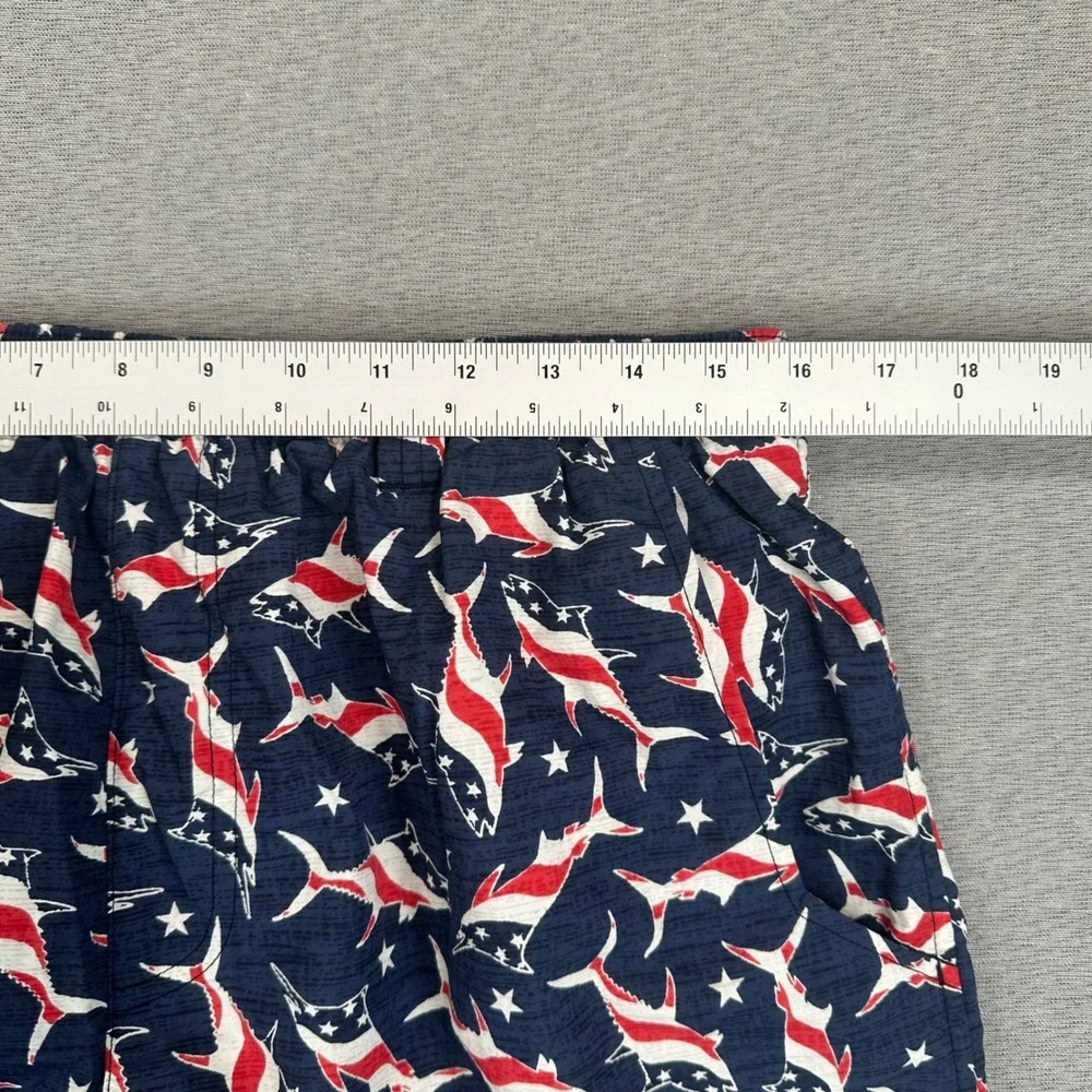 Columbia PFG Swim Trunks‎ Mens Large Navy Red White Americana Shark Star AOP